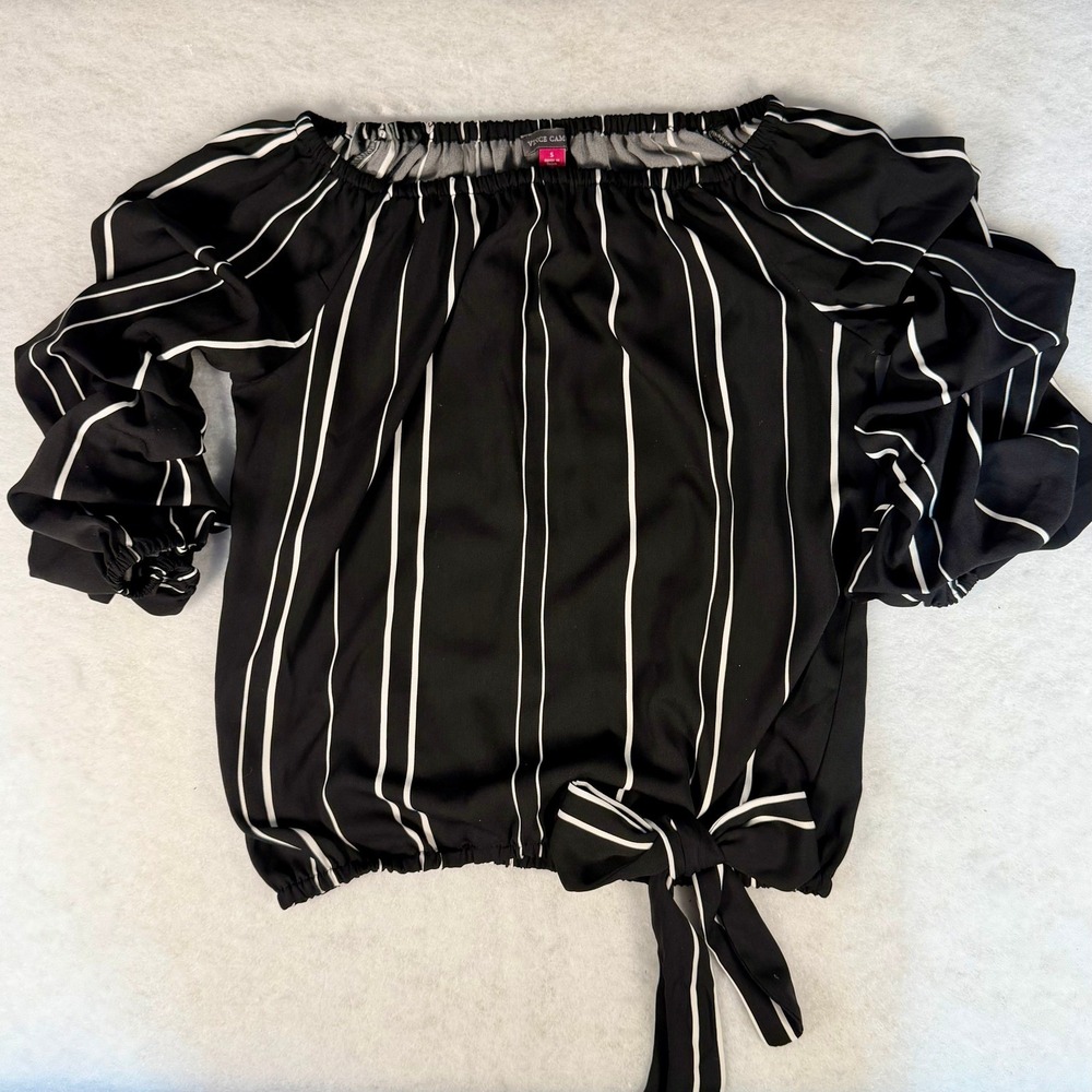 Vince Camuto Black & White Off Shoulder Blouse S Ruffle Sleeve Peasant Romantic